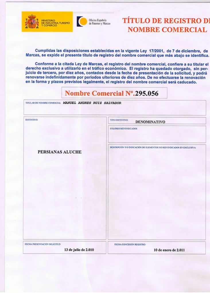 ATENCION: Nombre comercial registrado